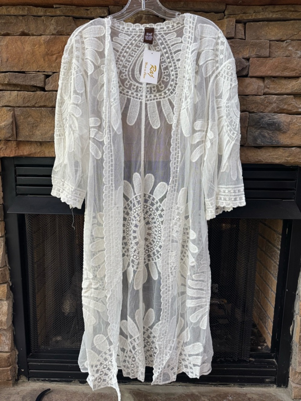 White Sheer Crochet Lace Open Front Cardigan Duster Cover Up